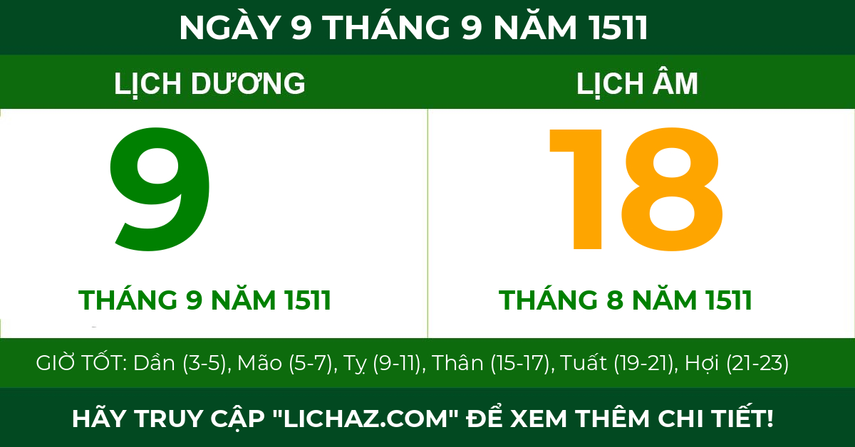 lịch âm ngày 9 tháng 9 năm 1511