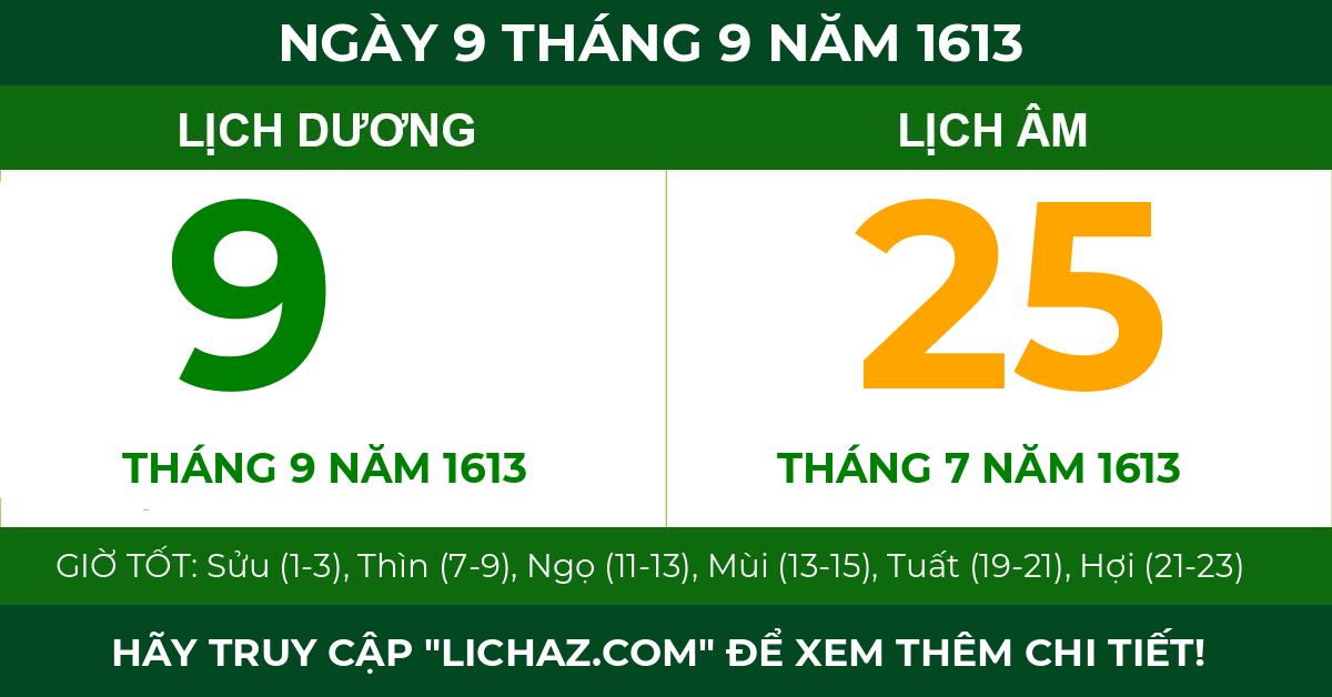 lịch âm ngày 9 tháng 9 năm 1613