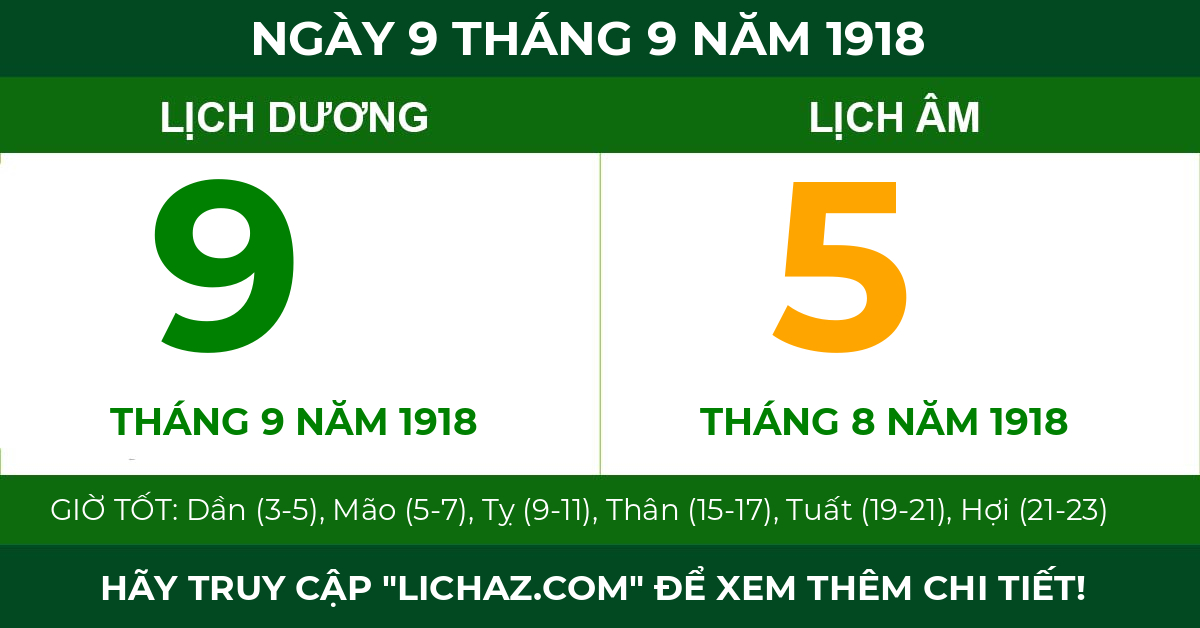 lịch âm ngày 9 tháng 9 năm 1918