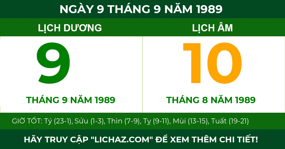 lịch âm ngày 9 tháng 9 năm 1989