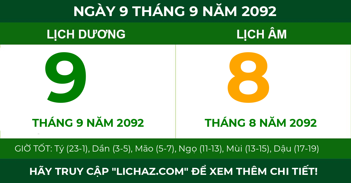 lịch âm ngày 9 tháng 9 năm 2092