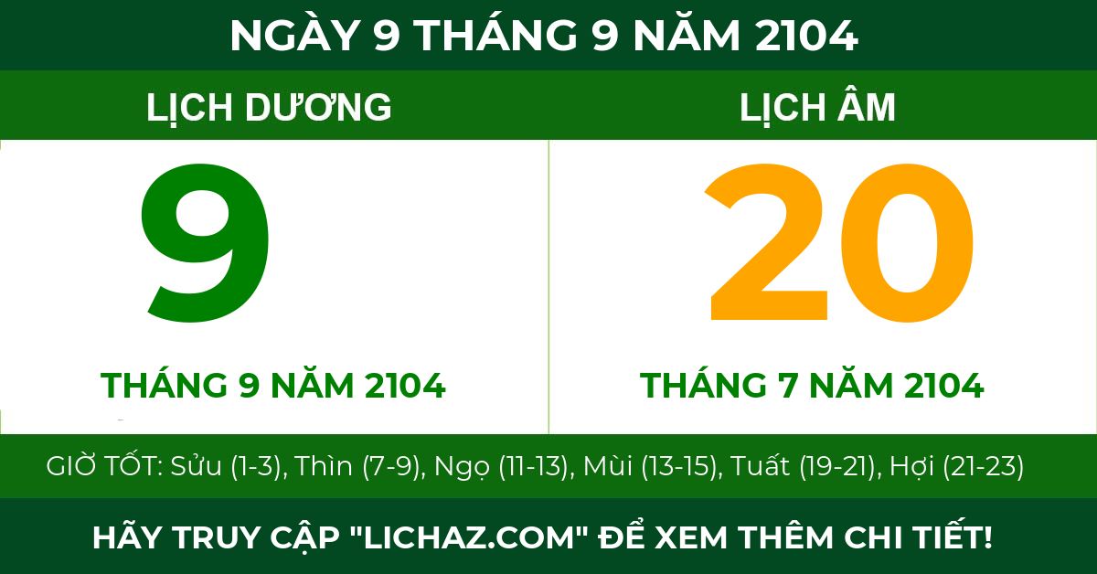 lịch âm ngày 9 tháng 9 năm 2104