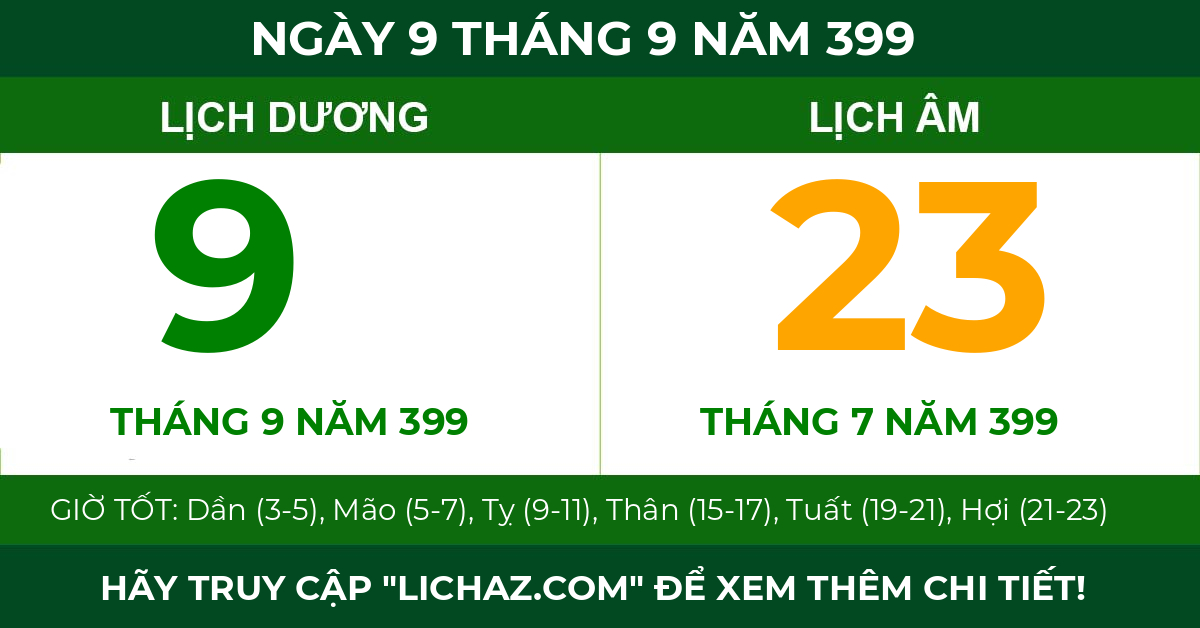 lịch âm ngày 9 tháng 9 năm 399